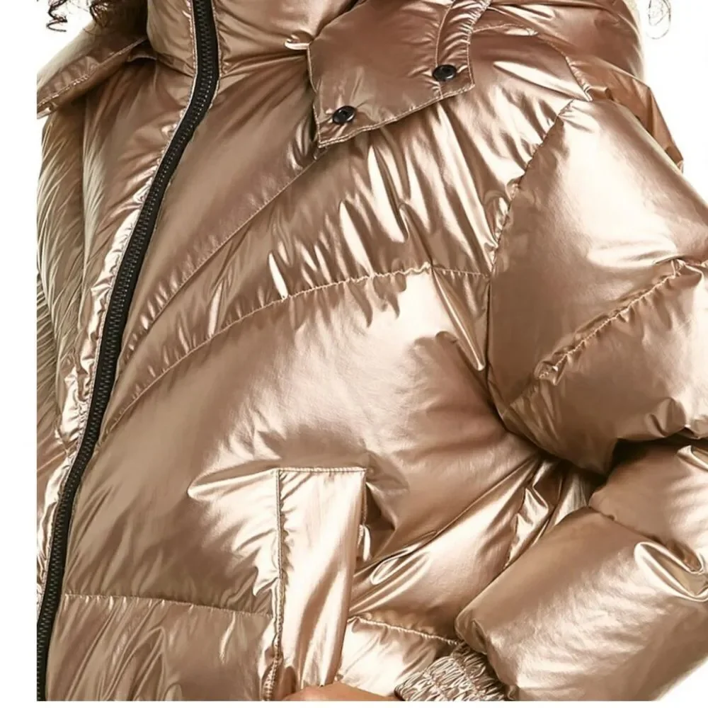 All Saints Rose Gold Mika Metallic Winter Ski/Snow Puffer Coat/Jacket. Size 10
